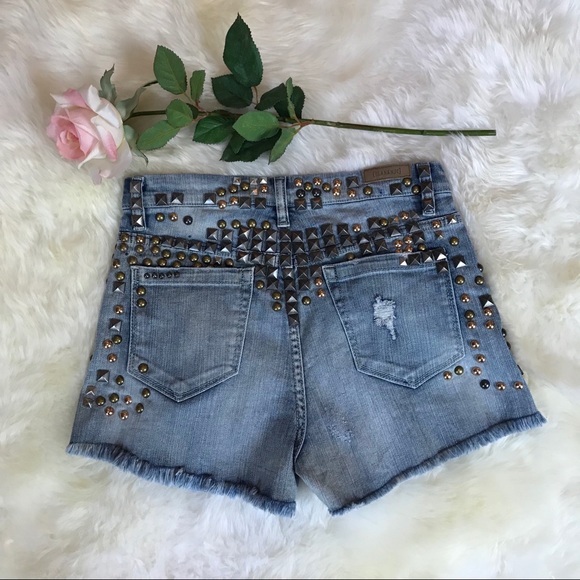 BlankNYC Distressed High Rise Studded Jean Shorts - Picture 6 of 8